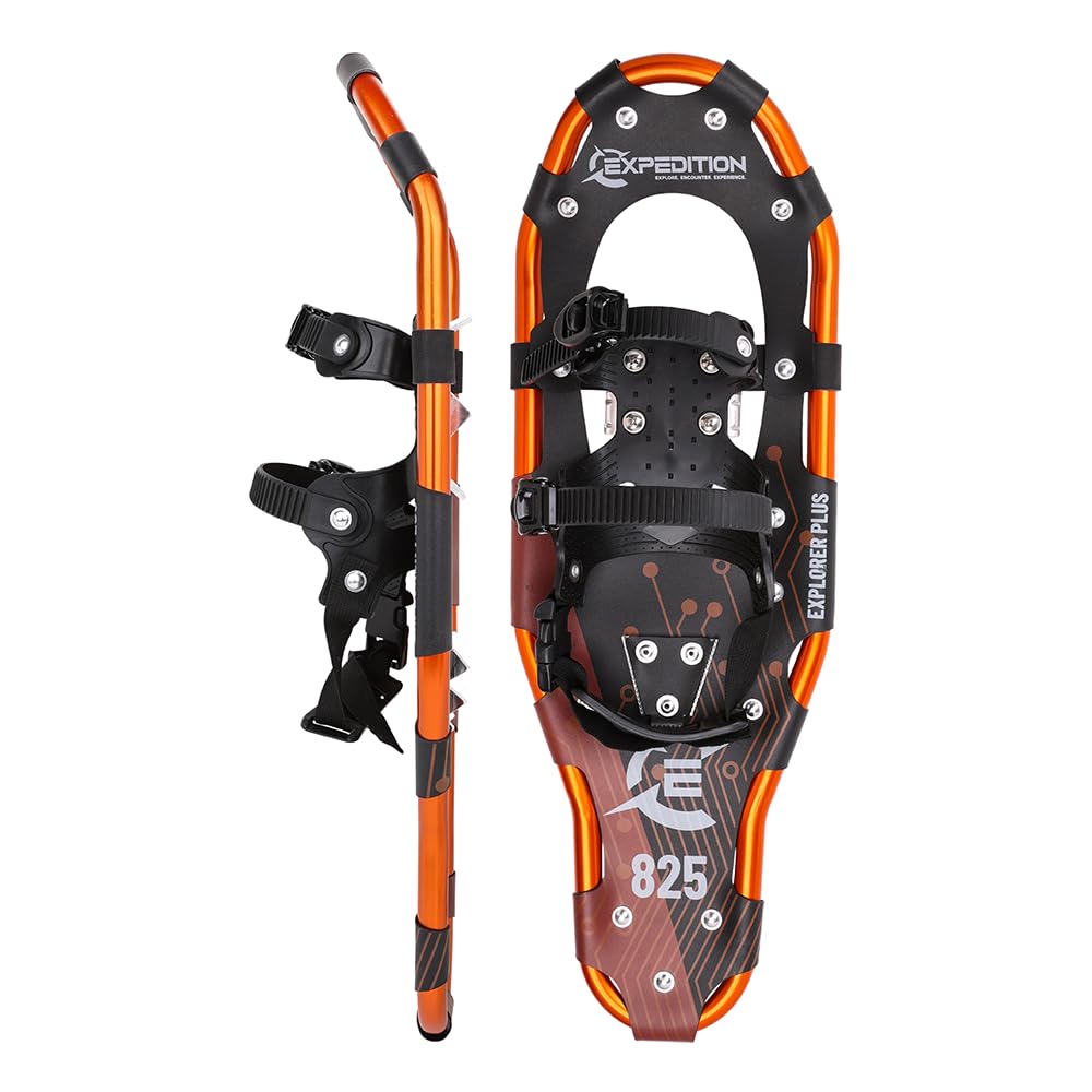 Lightweight Aluminum Frame Snowshoes with Dual Ratchet Bindings, Nylon Heel Strap, HDPE Decking, Includes Heavy Duty Carry Bag, Available in Adult and Kids Sizes
