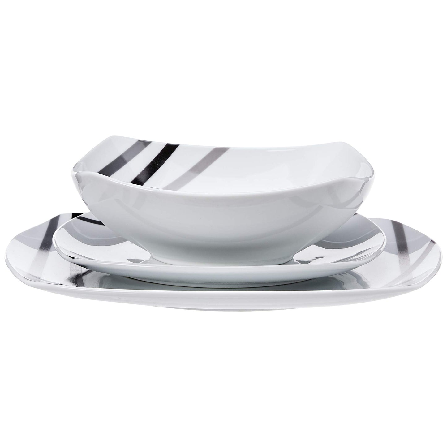 Amazon Basics 18 Piece Kitchen Dinnerware Set - Square Plates, Bowls, Service for 6 - Modern Beams