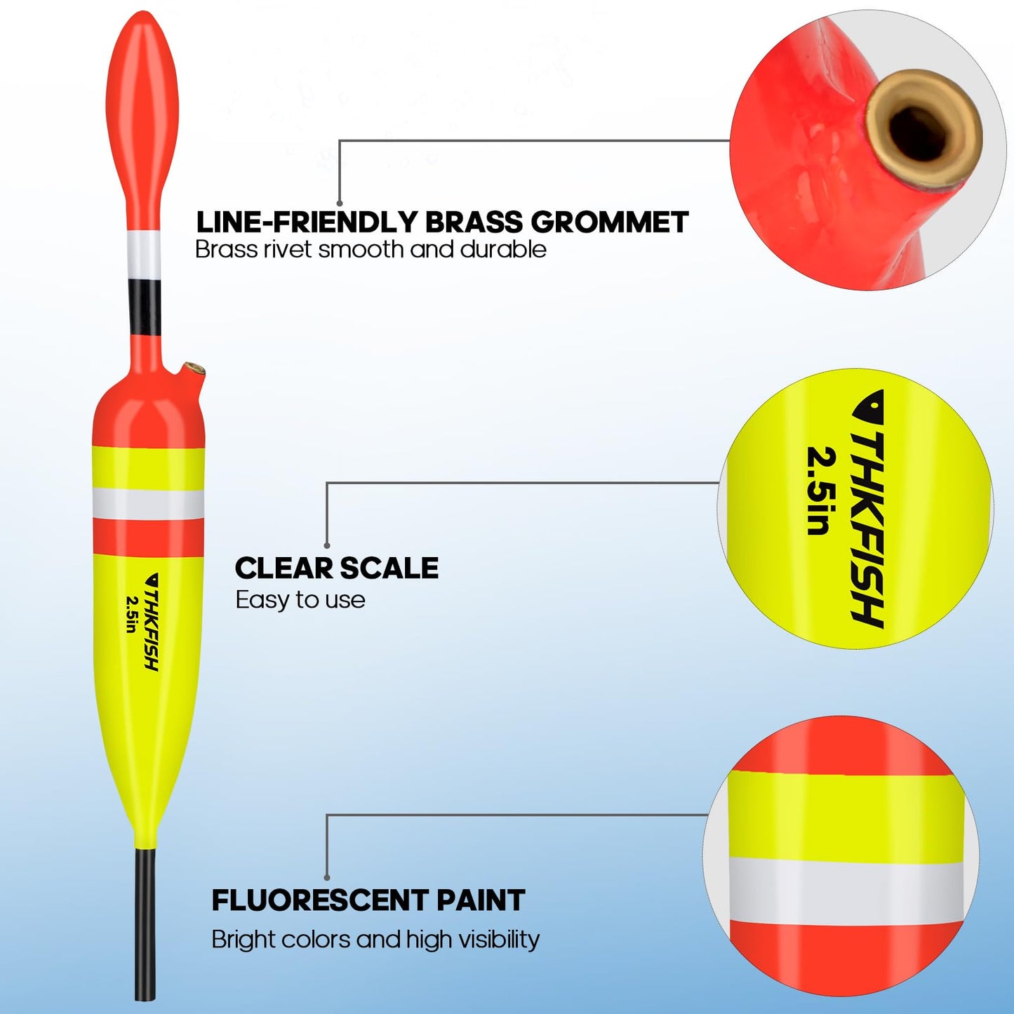 THKFISH Fishing Bobbers Fishing Floats and Bobbers Slip Bobbers for Fishing Balsa Floats Crappie Fishing Bobbers 1/6oz(3.47"X0.47"X6.73") 3/8oz(3.84"X0.6"X 7.2") 1/2oz(4.13"X0.75"X7.87")