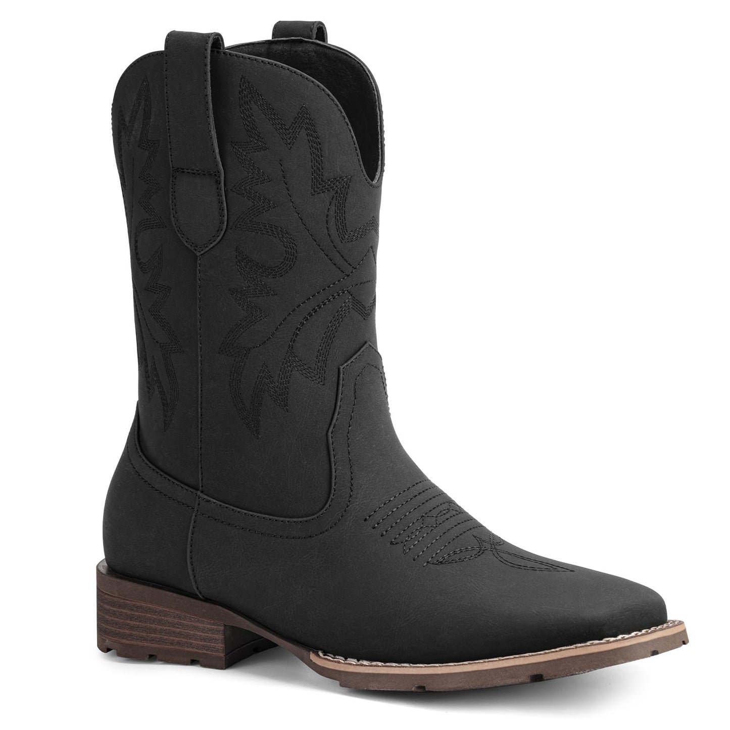 Lumeheel Cowboy Boots for Men - Western Men's Boots with Classic Embroidered, Slip on Square Toe Boots, Slip Resistant Country Boots Chunky Heel Ankle, Durable Short Boots for Spring Fall