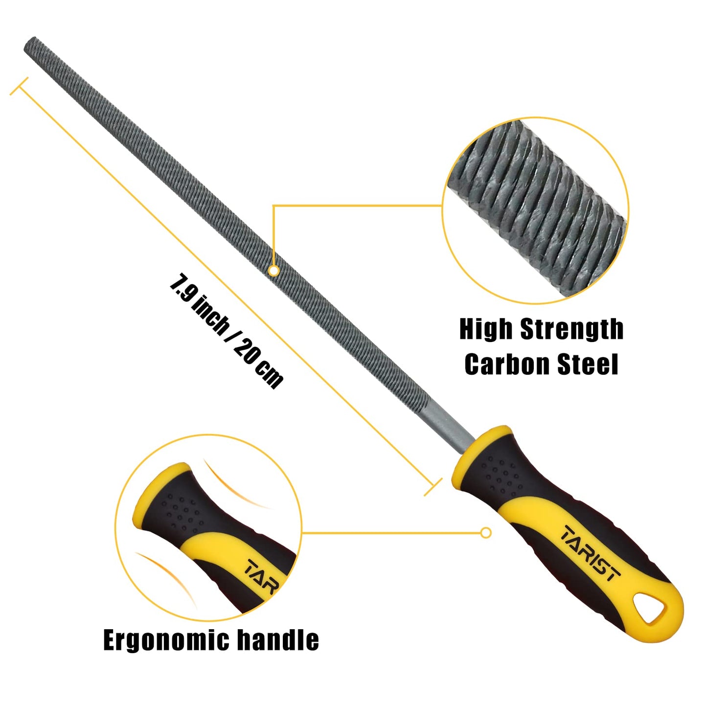 3-Piece 8" Wood Rasp File Set, Includes Flat/Half-Round/Round. For Woodworking & Sharping Wood