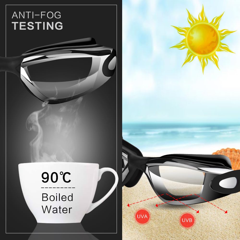 Hurdilen Swim Goggles Swimming Goggles No Leaking with Nose Clip, Earplugs, Swim Cap and Case for Men Women