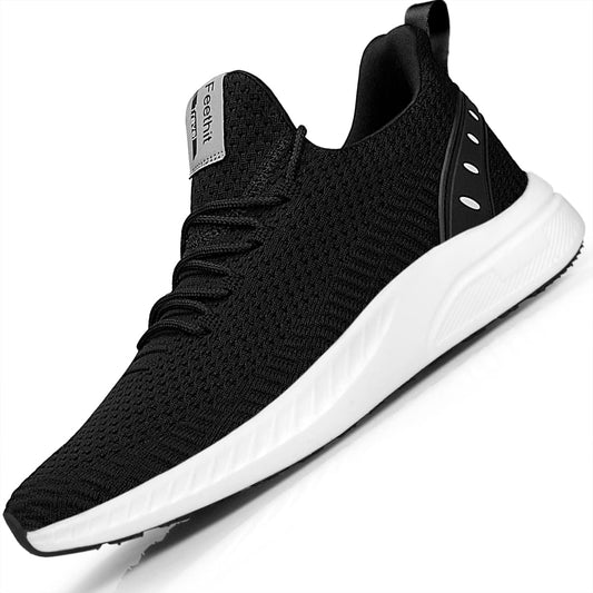 Feethit Mens Slip On Walking Shoes Non Slip Tennis Running Shoes Lightweight Workout Sneakers Black White Size 11.5