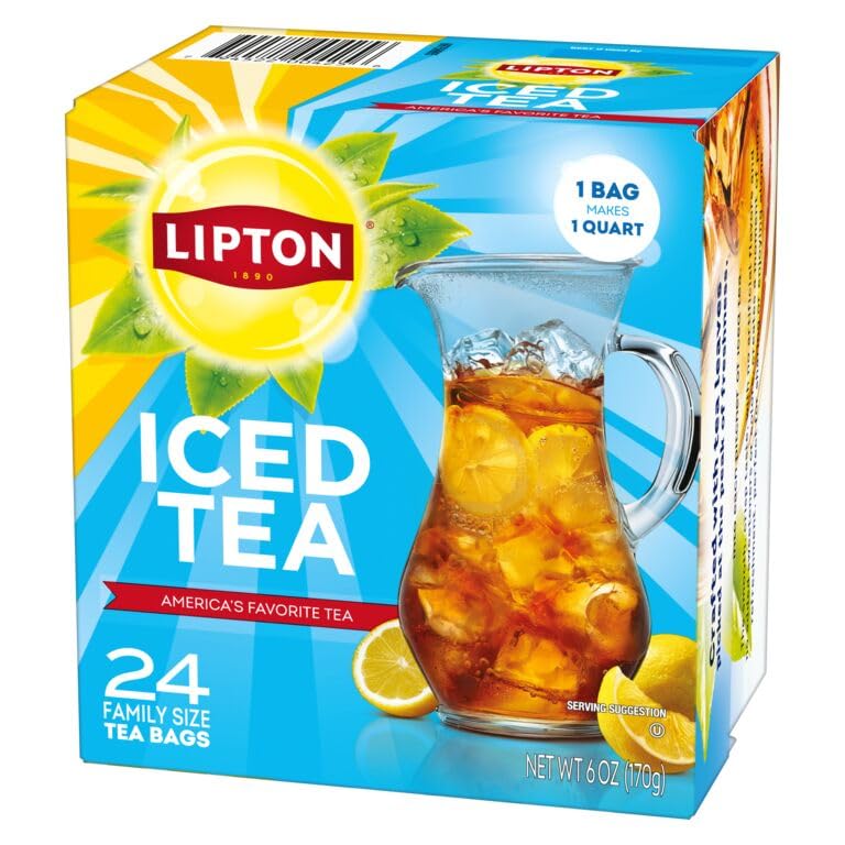 Lipton Unsweetened Iced Tea Bags, Family Size Zero Calories, 144 Total Tea Bags (24ct - Pack of 6)