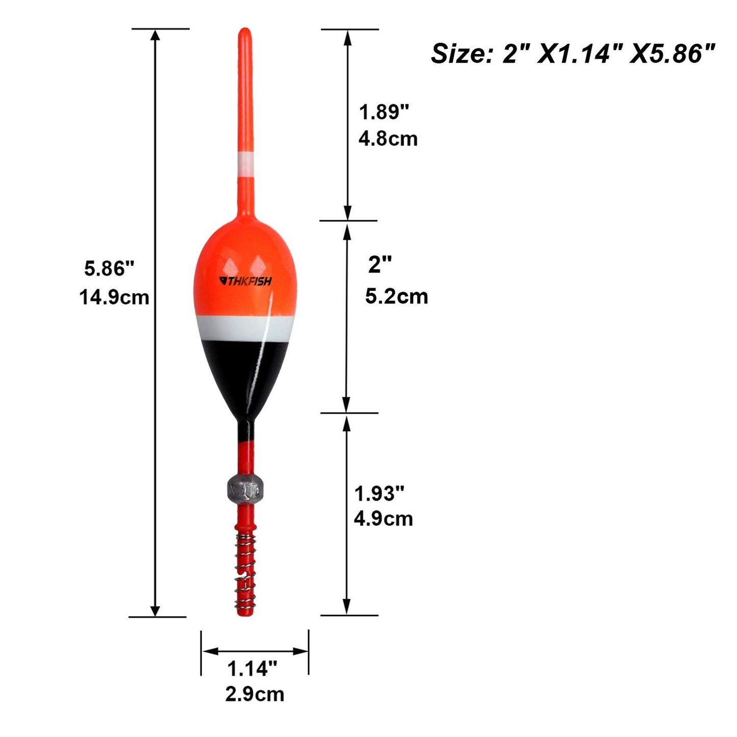 THKFISH Fishing Floats and Bobbers Balsa Wood Floats Spring Bobbers with Oval Slip Bobbers for Crappie Panfish Walleyes Fixed Bobber (1"X0.7"X6") (1.25"X0.75"X6") (2"X1.14"X5.86") 5pcs
