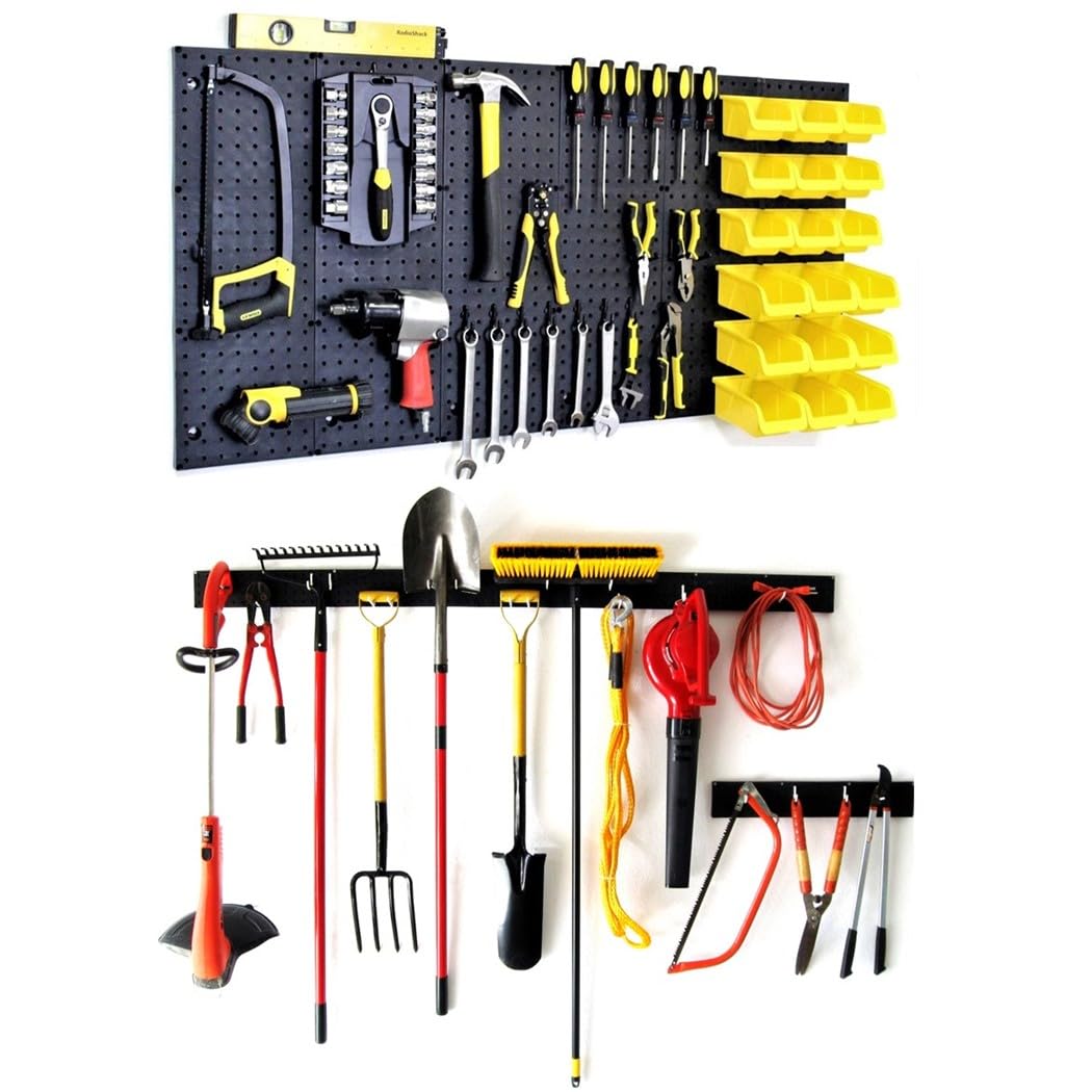 WallPeg Pegboard Wall Organizer - 96” Wide | 4 Pack 24”x16” Heavy Duty Plastic Peg Boards | Made in USA | Garage Tool Storage, Workshop, Craft Room, Office Wall Organizer | Tuff Peg-Board Panels