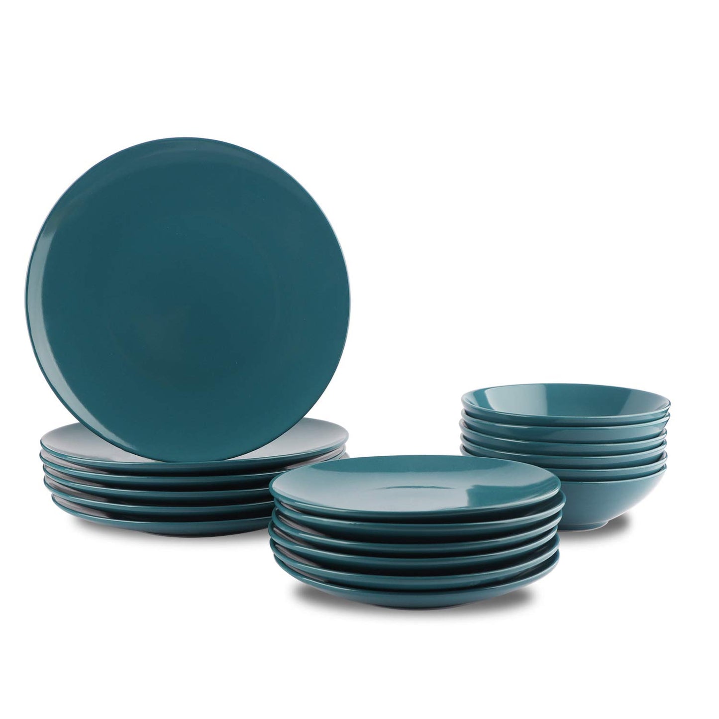 Amazon Basics 18 Pieces Dinnerware Sets, Plates and Bowls, Service for 6, Deep Teal