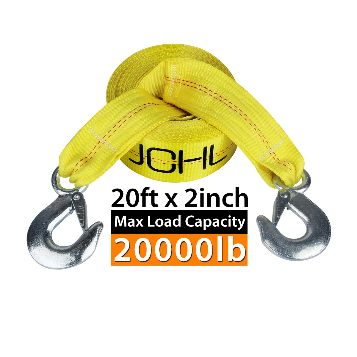 Tow Strap with Hooks 2in X20Ft Recovery Strap 10,000LB Break Strengthened Towing Rope for Towing Vehicles in Roadside Emergency