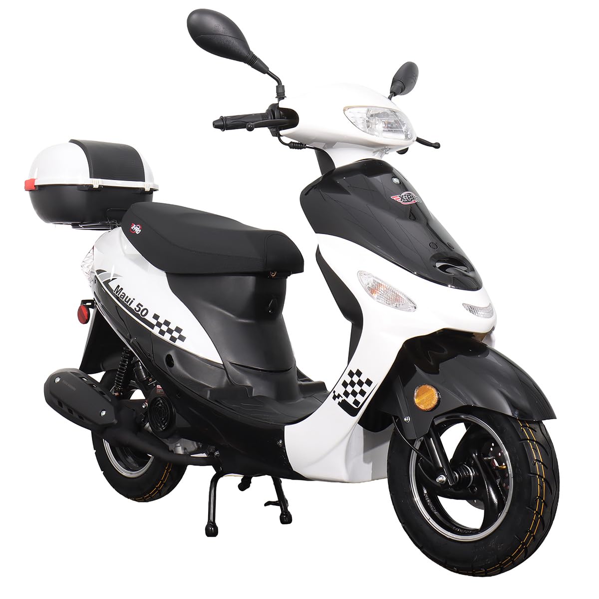 X-PRO 50cc Adult Moped Gas Moped Motorcycle 50cc with 10" Aluminum Wheels, Electric/Kick Start! (White, Factory Package)