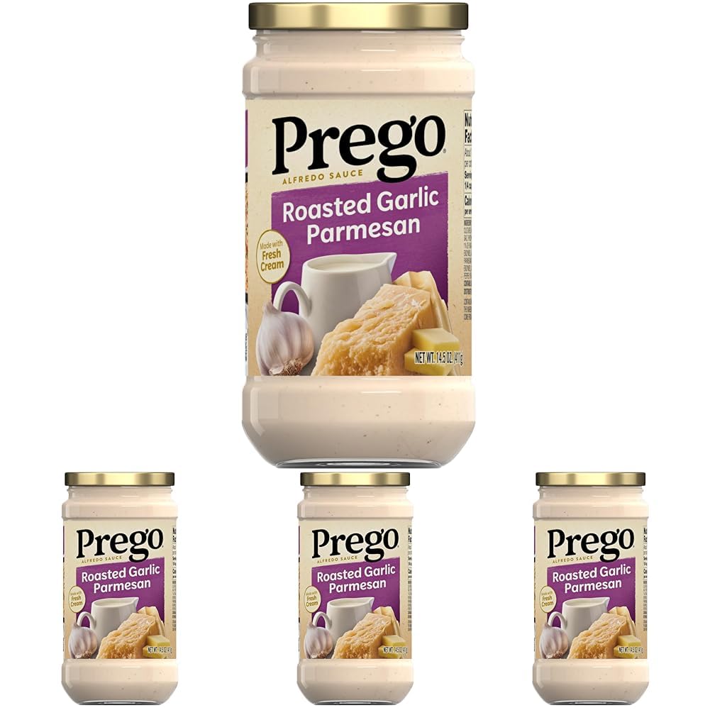 Prego Alfredo Pasta Sauce with Roasted Garlic and Parmesan Cheese, 14.5 oz Jar