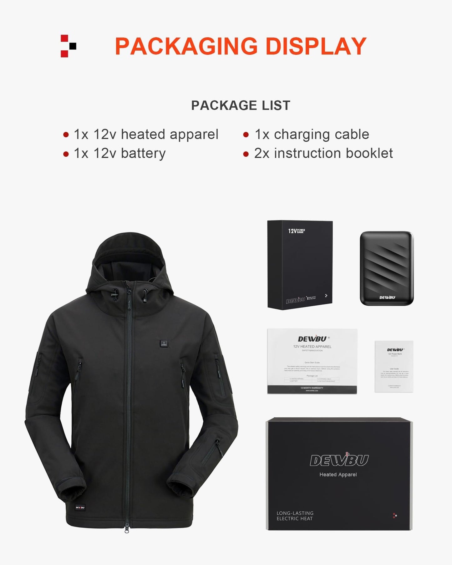 DEWBU Heated Jacket for Men with 12V Battery Pack Winter Outdoor Soft Shell Electric Heating Coat