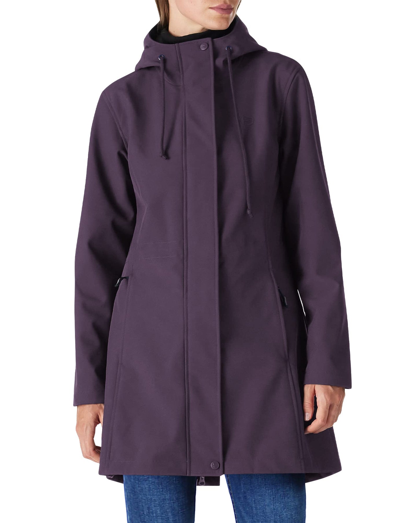 Outdoor Ventures Women's Lightweight Waterproof Fleece Lined Hooded Softshell Rain Jacket, Warm Windbreaker Long Coat
