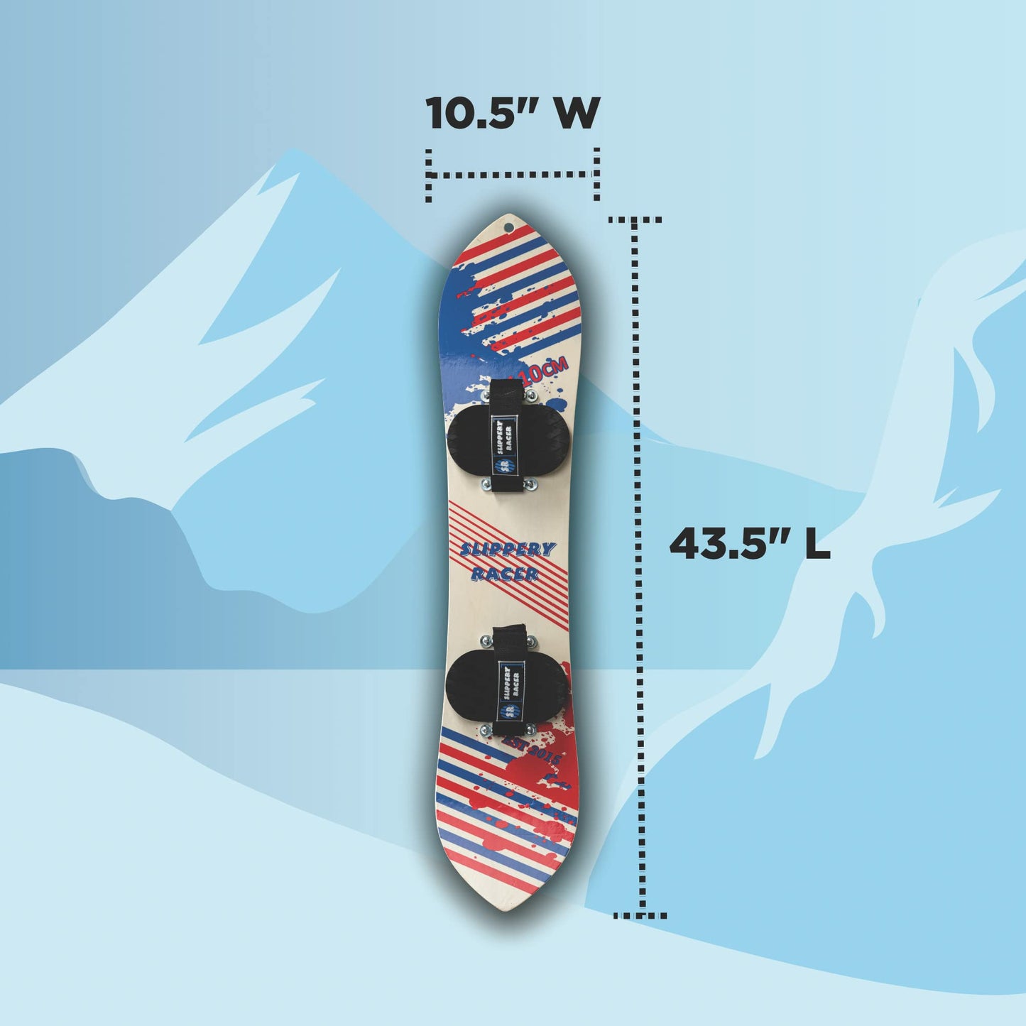 Slippery Racer Kids Hardwood Snowboard with Velcro Binding in Various Sizes (110 CM-Red/Blue)