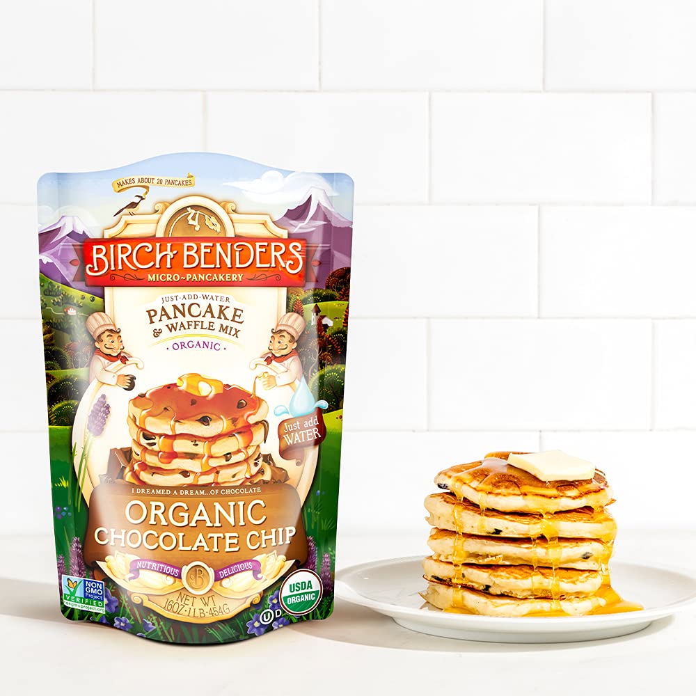 Organic Pancake and Waffle Mix, Classic Recipe by Birch Benders, Whole Grain, Non-GMO, Just Add Water, 16oz (Packaging may vary)