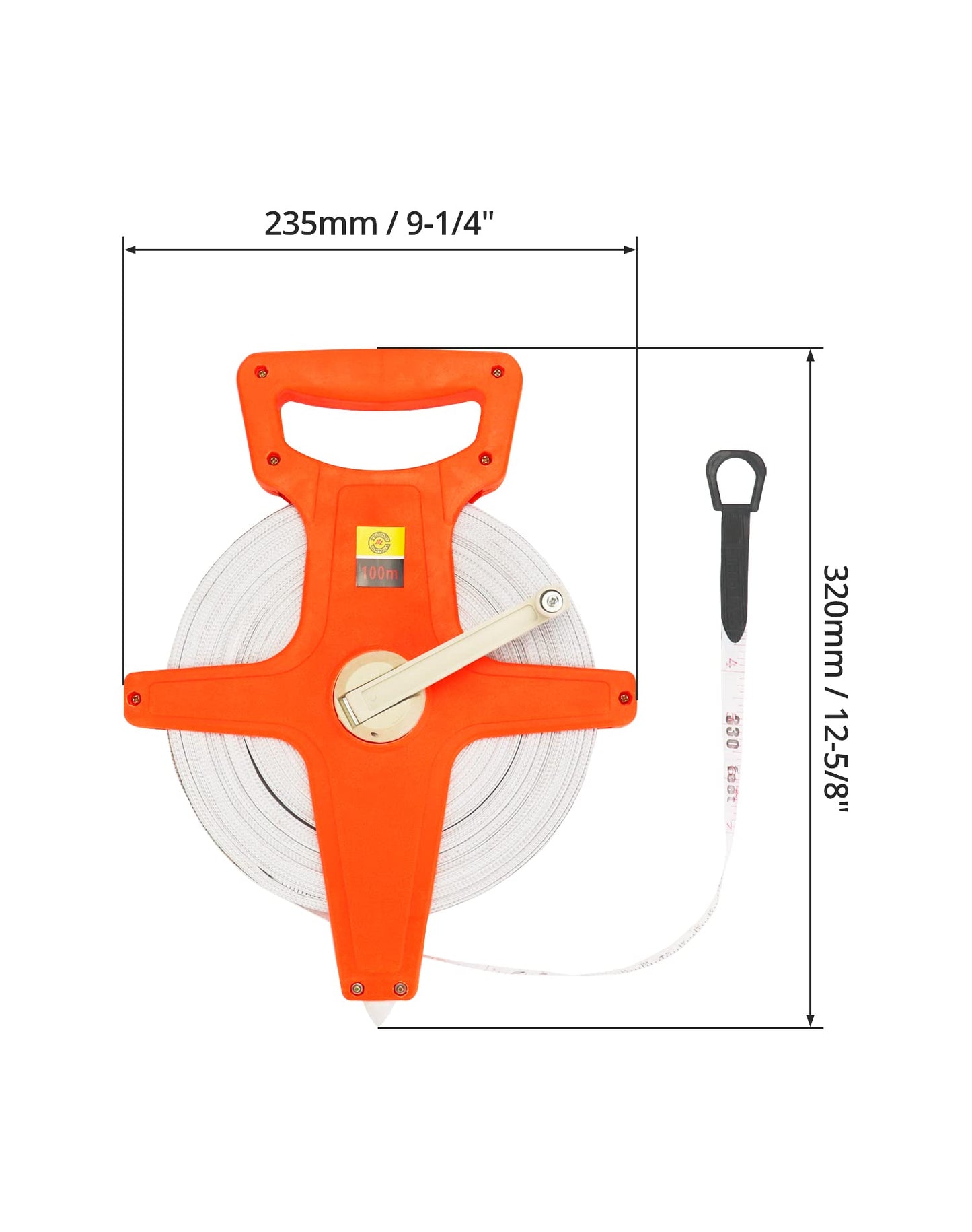 QWORK Tape Measure, 1/2" x 330' Open Reel Dual Sided Fiberglass Tape Measure for Engineer, Yard and Field, Measuring Tape