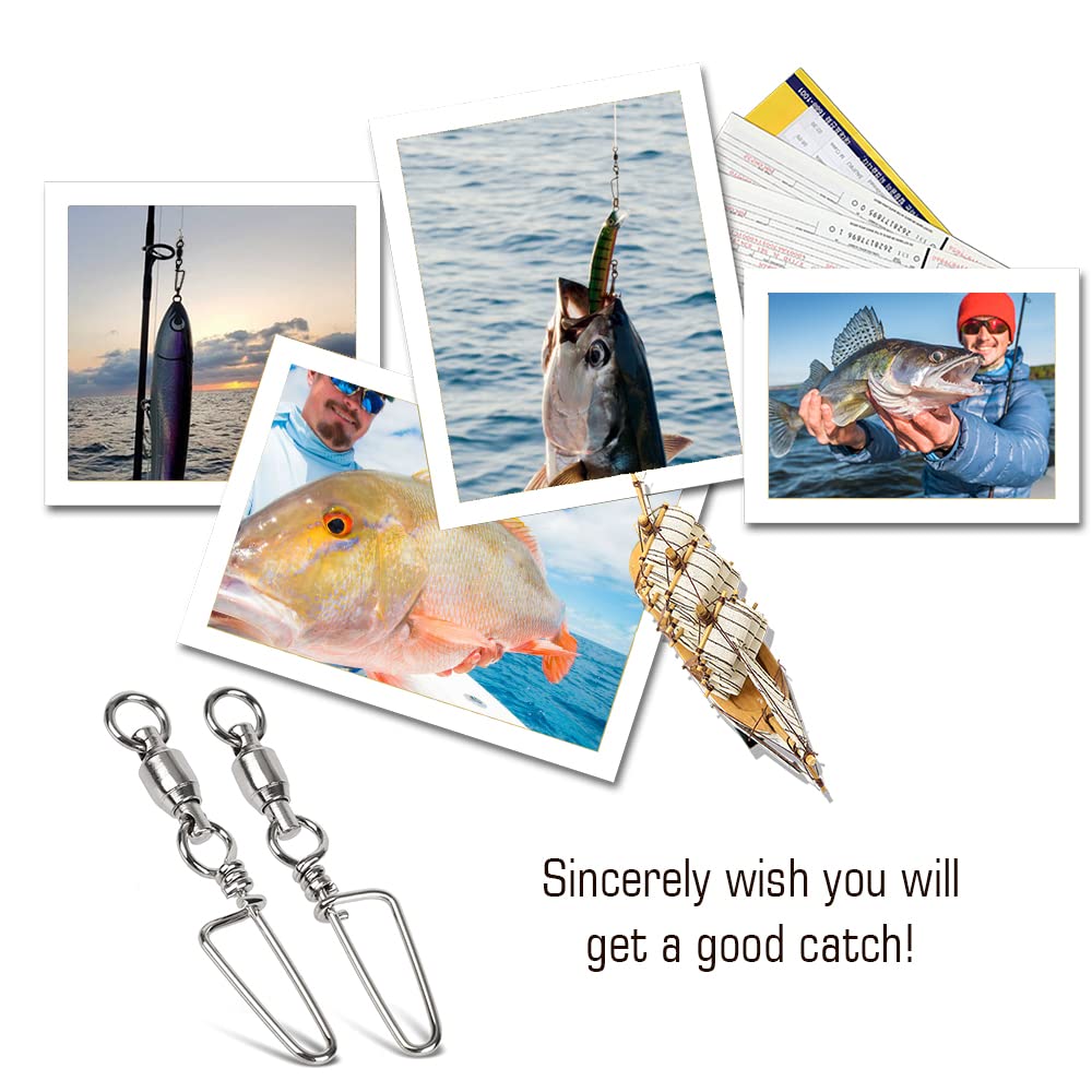 AMYSPORTS High Strength Fishing Snap Swivels Ball Bearing Swivels Stainless Fishing Swivels Saltwater Corrosion Resistance Barrel Swivel for Freshwater Fishing