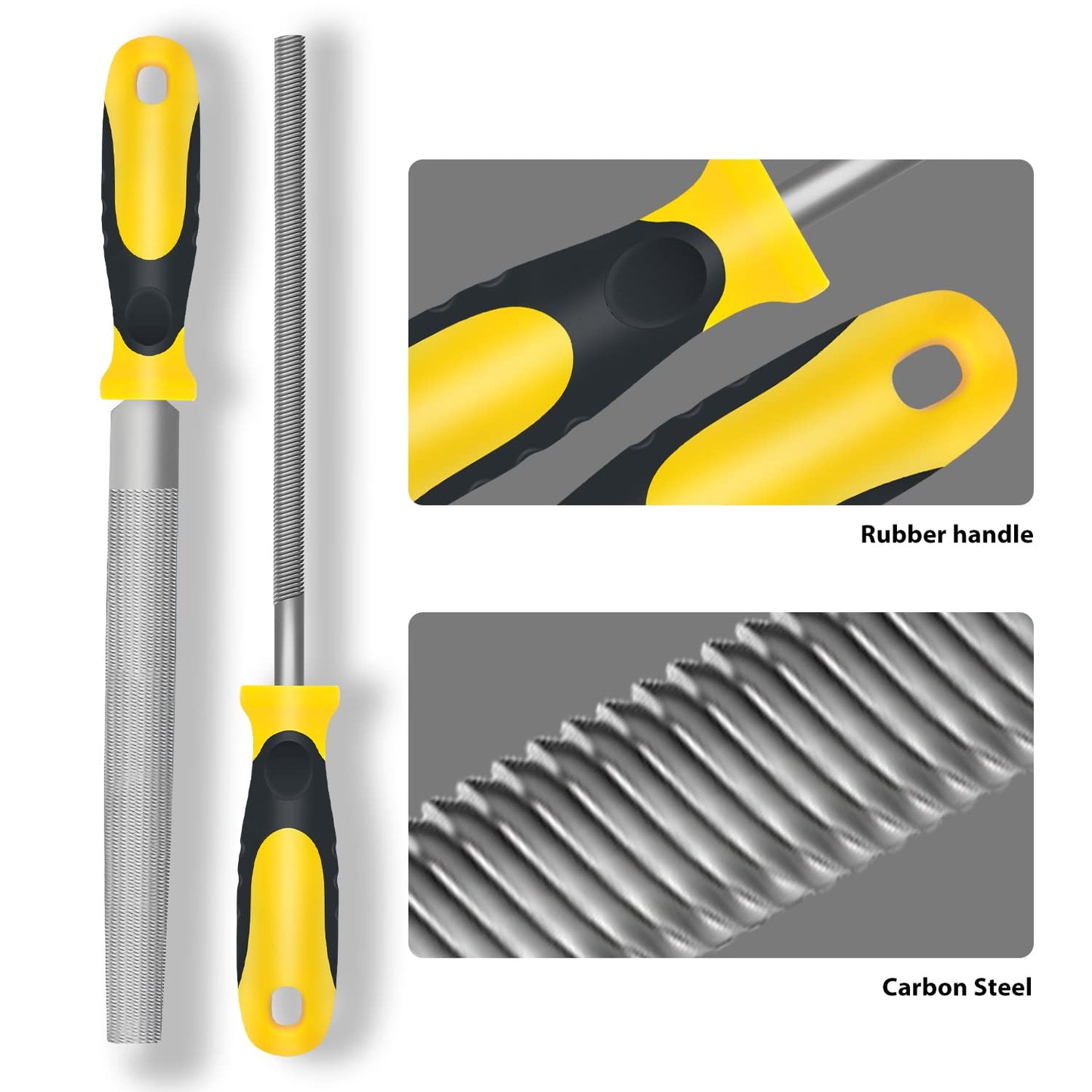 6-Piece Metal Needle File Set - Hardened Alloy Steel Includes Flat, Warding, Square, Triangular, Round, and Half-Round Files