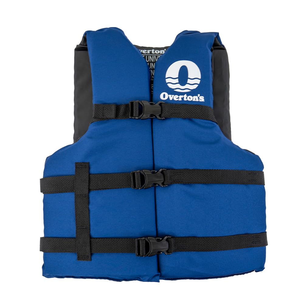 Overton's Universal Adult Life Jacket - Pack of 4, Nylon Shell with Closed-Cell Foam, Open Sides and Sturdy Belts, USCG Approved Type III, Fits Chest Sizes 30" to 52", Includes Zippered Storage Bag
