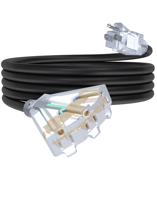 25Ft 12/3 Outdoor Extension Cord with 3-Outlets, Heavy Duty 12 Gauge 3 Prong Extension Cord Waterproof with Lighted end, 15A 12AWG 1875W SJTW, ETL Listed - Great for Garage, Garden and Home, Yellow