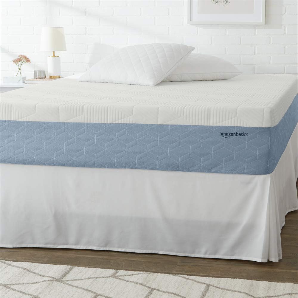 Amazon Basics Cooling Gel Memory Foam Mattress, Medium-Firm, Body Contouring, CertiPUR-US Certified Foam, King Size, 80 x 76 x 12 inches, White/Gray