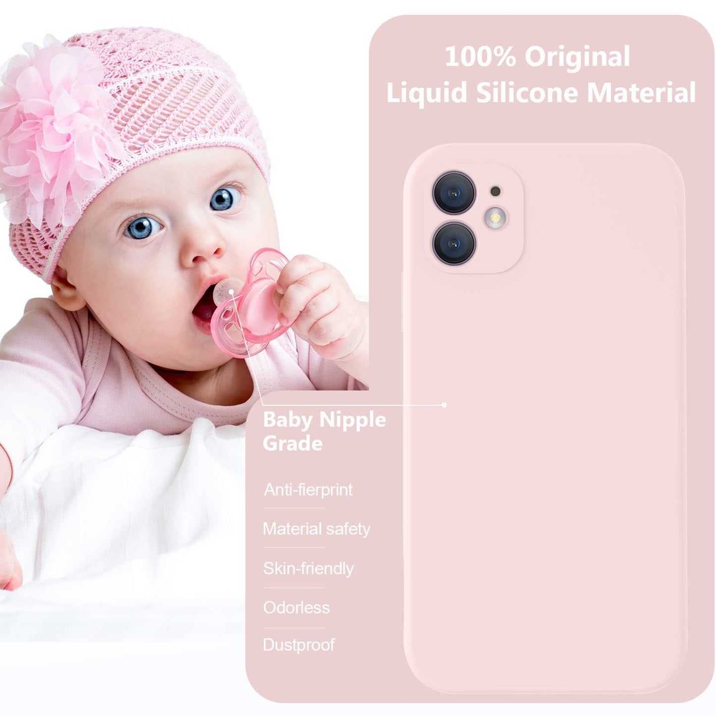 Vooii Compatible with iPhone 11 Case, Upgraded Liquid Silicone with [Flat Edges] [Camera Protection] [Soft Anti-Scratch Microfiber Lining] Phone Case for iPhone 11 6.1 inch - Chalk Pink