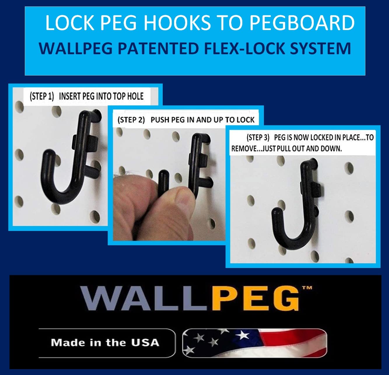 WallPeg Pegboard Wall Organizer - 96” Wide | 4 Pack 24”x16” Heavy Duty Plastic Peg Boards | Made in USA | Garage Tool Storage, Workshop, Craft Room, Office Wall Organizer | Tuff Peg-Board Panels