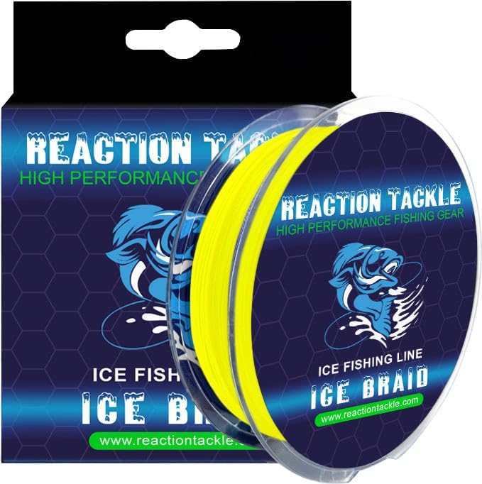 Reaction Tackle Ice Fishing Braided Fishing Line, Tip-Up Line, 8 Strands, Zero Memory Super Stong Pro Grade Power Ice Braided Line 150 Yard Spools