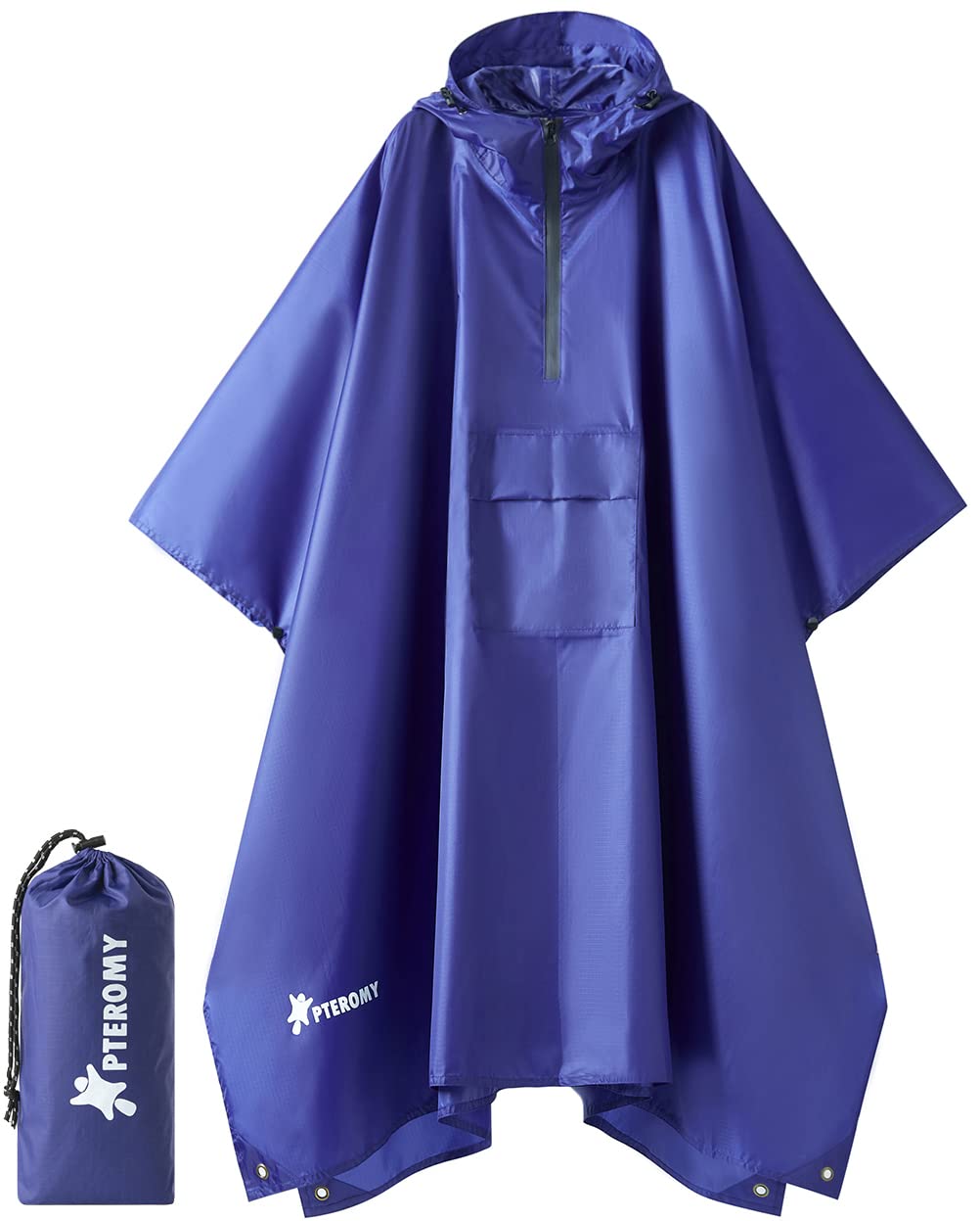PTEROMY Hooded Rain Poncho for Adult with Pocket, Waterproof Lightweight Unisex Raincoat for Hiking Camping Emergency