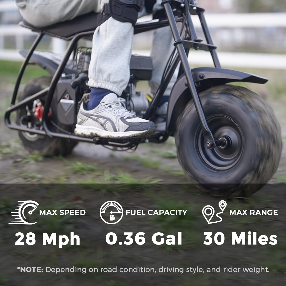 FRP Mini Dirt Bike GMB100 Max, 99CC Gas Powered Mini Bike 4-Stroke,Mini Bikes for Kids/Adult, W/LED Headlight, Goggles, Gloves and Neck Gaiter,Up to 28 Mph, Weight Support Up to 220 LBS (BLACK)