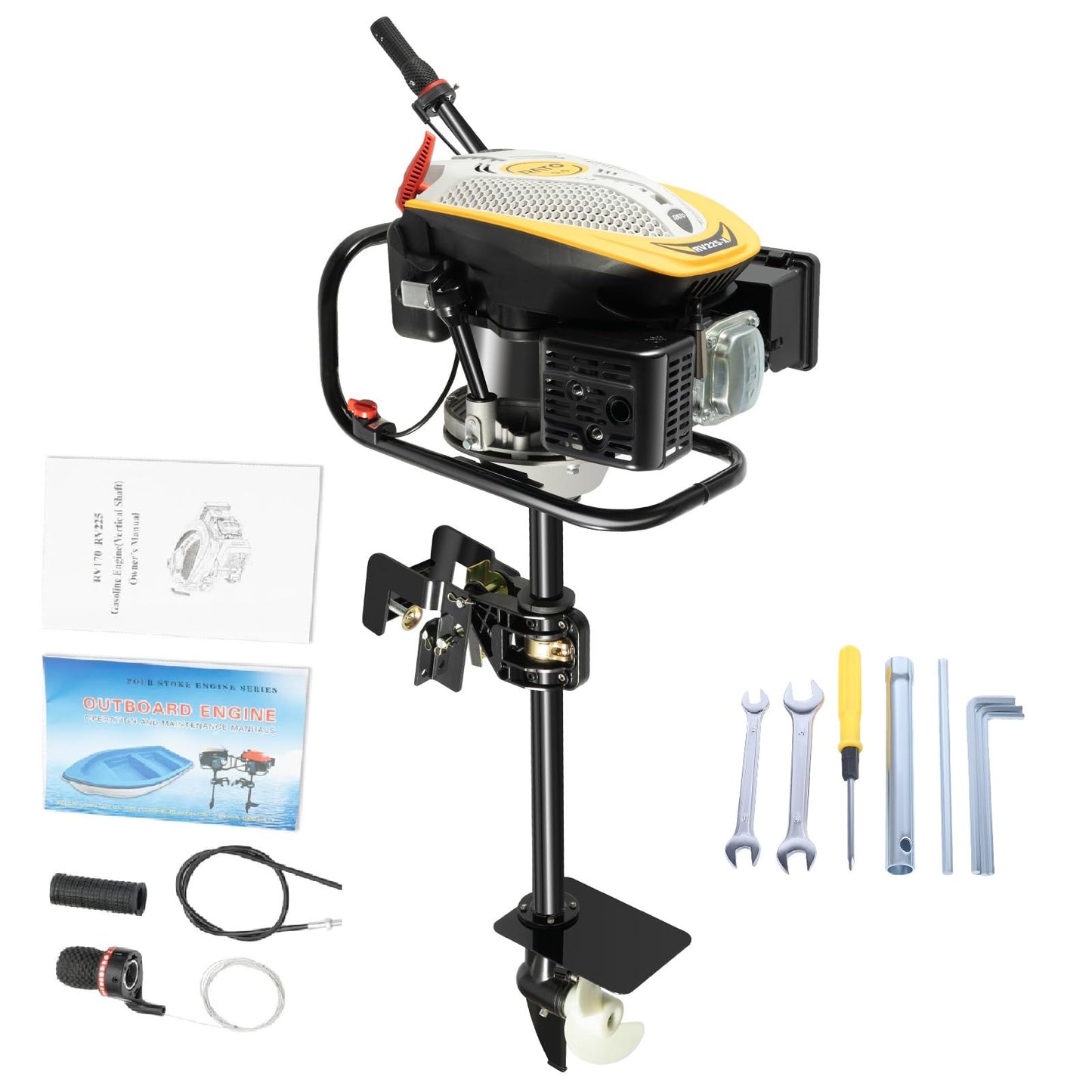 52cc Single Cylinder Gas 2.3HP Outboard Motor, Long Shaft with Air Cooling for Inflatable, Rubber, Fishing Boats, Yachts, Water Sports