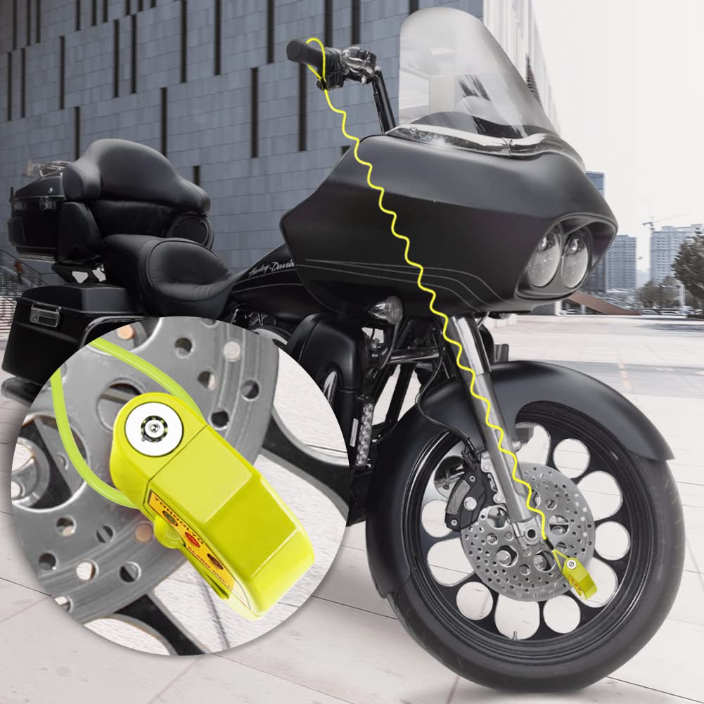 YOHOOLYO Alarm Disc Lock Motorcycle Disc Brake Lock Anti-Theft Waterproof 110 dB 7mm Pin 5ft Reminder Cable for Motorcycles Bike Scooter Carry Pouch (Black)