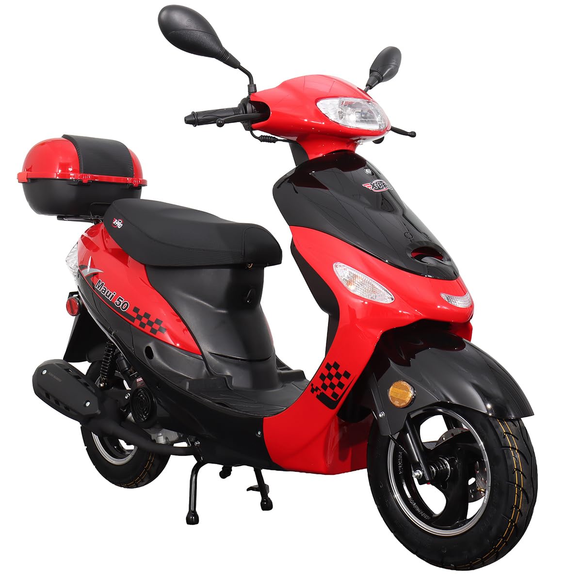 X-PRO Maui 50 Gas Moped with 10" Aluminum Wheels, Rear Trunk, Electric/Kick Start! (Red)
