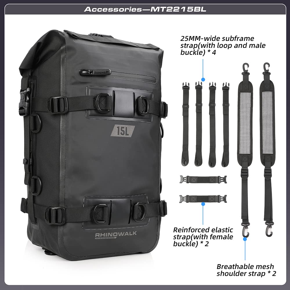 Rhinowalk Motorcycle Tail Bag Motorbike Side Bag 8L Full Waterproof Motor Saddle Pannier Bag Rear Rack Trunk Professional Motor Accessories-Black