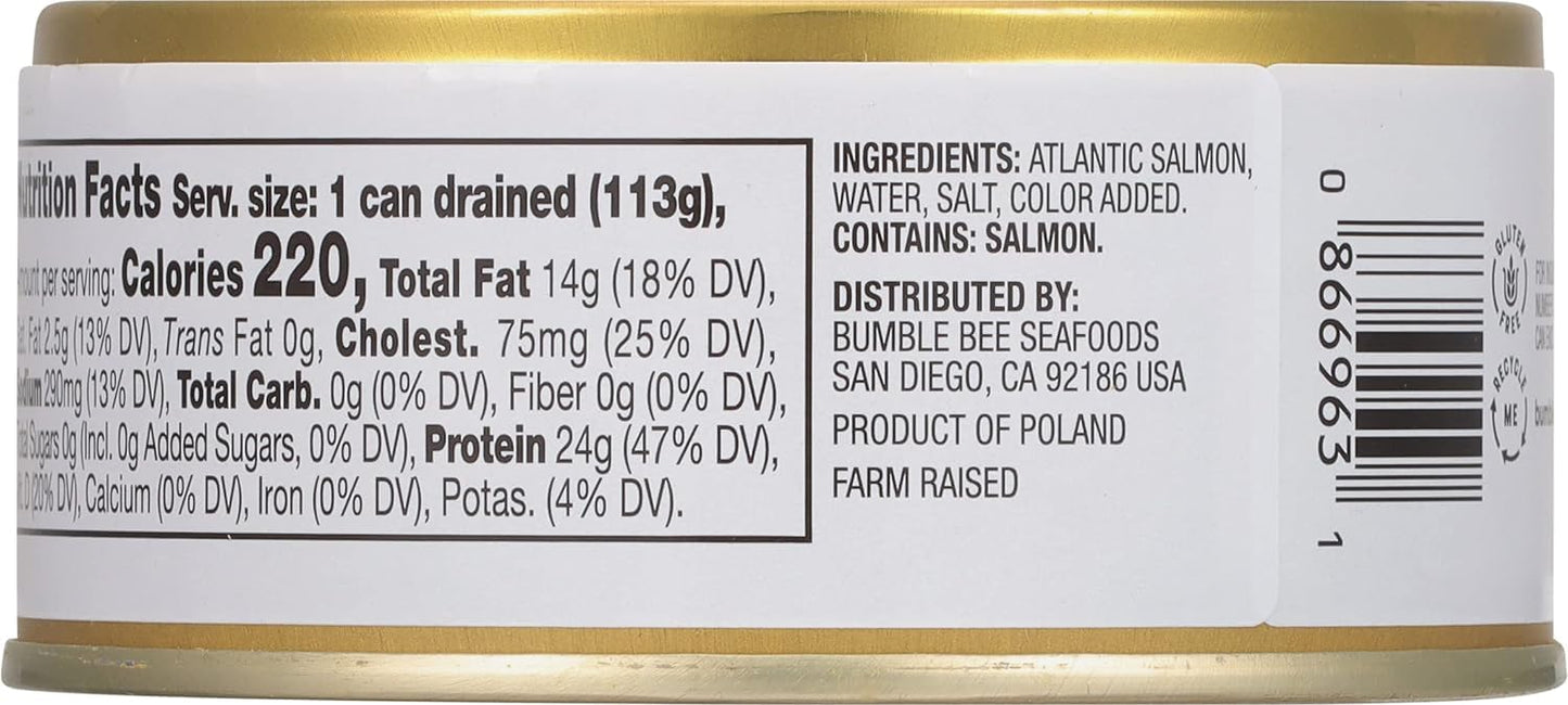 Bumble Bee Prime Atlantic Salmon, 5 oz Can - Premium Salmon - 24g Protein per Serving - Gluten Free & Kosher