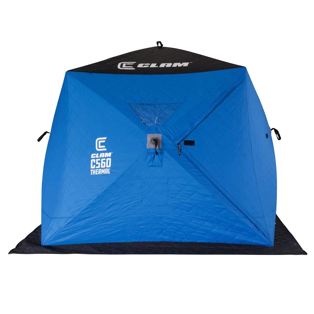 CLAM Lightweight Portable Pop Up Ice Fishing Angler Thermal Hub Shelter Tent with Anchors, Tie Ropes, and Carrying Bag
