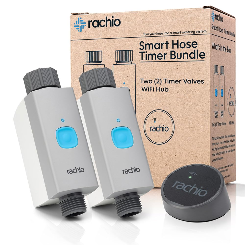 Rachio Smart Hose Timer with WiFi Hub for Outdoor Watering | Easy Faucet Install, Automate Water & Sprinkler Schedules for Lawn, Garden, & Yard Care.