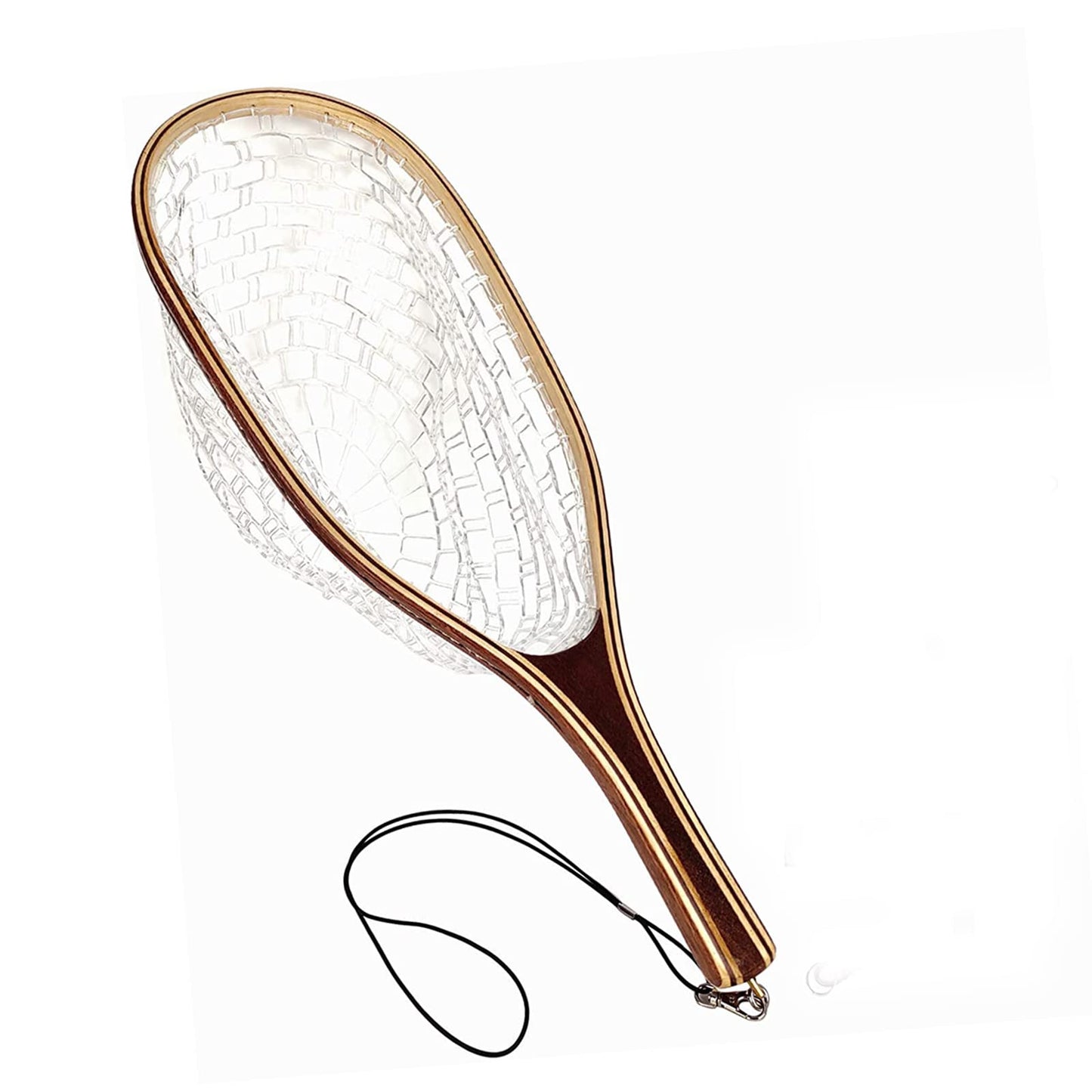 Aventik Wooden Fly Fishing Landing Net with Rubber Ghost Mesh and Magnetic Release - Catch & Release Friendly