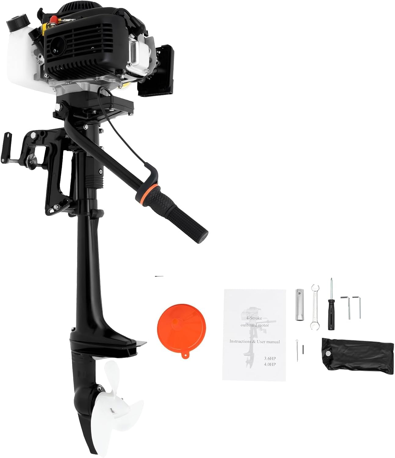 2-Stroke 3.5HP Outboard Motor, 49CC Gas Powered Fishing Marine Heavy Duty Boat Engine, Short Shaft Tiller Control Half Water-cooling Air-cooling CDI Ignition System for Inflatable Yachts Canoes Boat