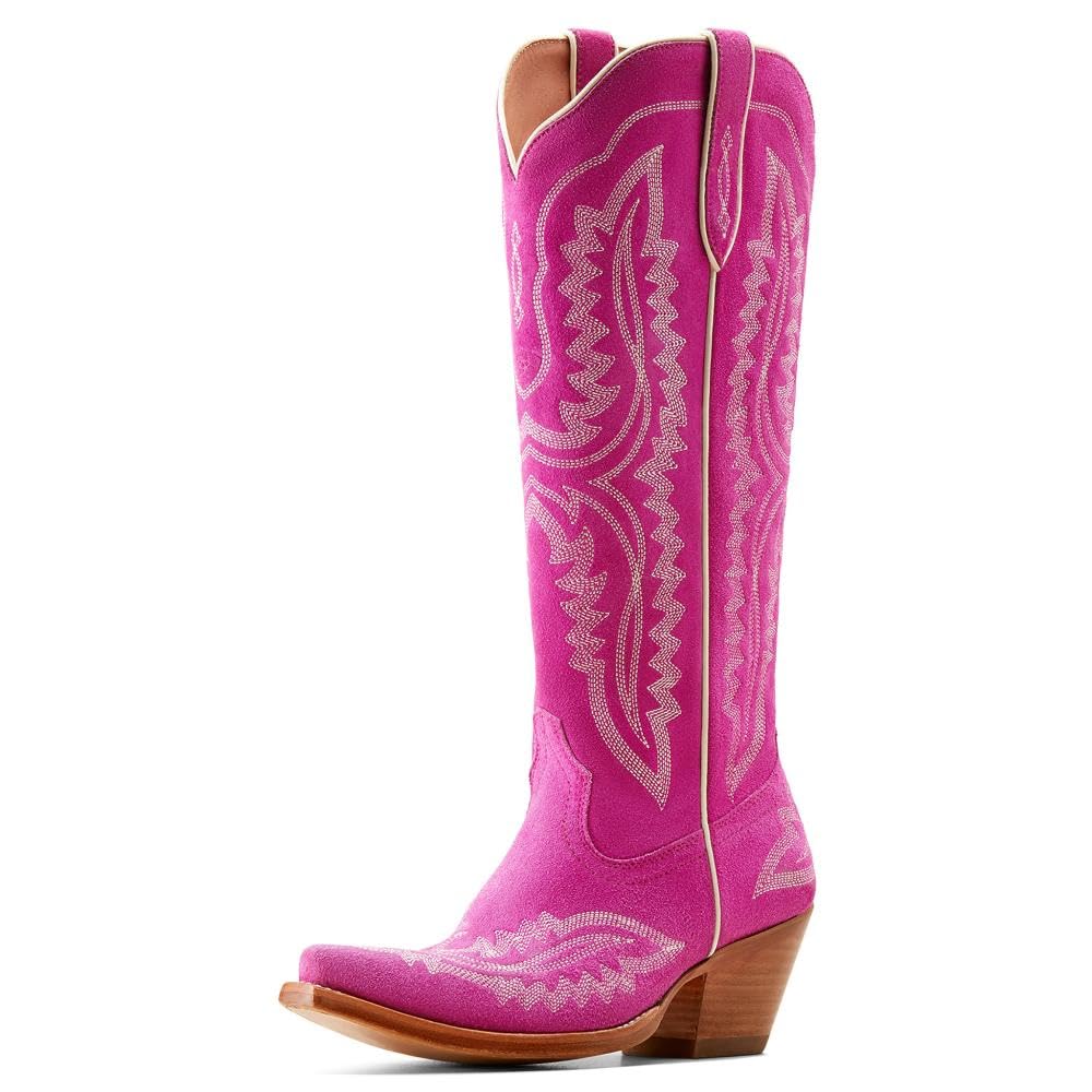 ARIAT Womens Casanova Embroidered Snip Toe Zippered Casual Boots Knee High Mid Heel 2-3" - Brown