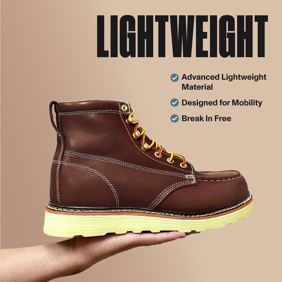 EverBoots Mens Work Boots for Men, Leather EverFit Lightweight Comfort Boot, Anti Slip & Shock Absorption, Soft Oil Grain, Goodyear Welt, Industrial Construction, Roofing, Electrician