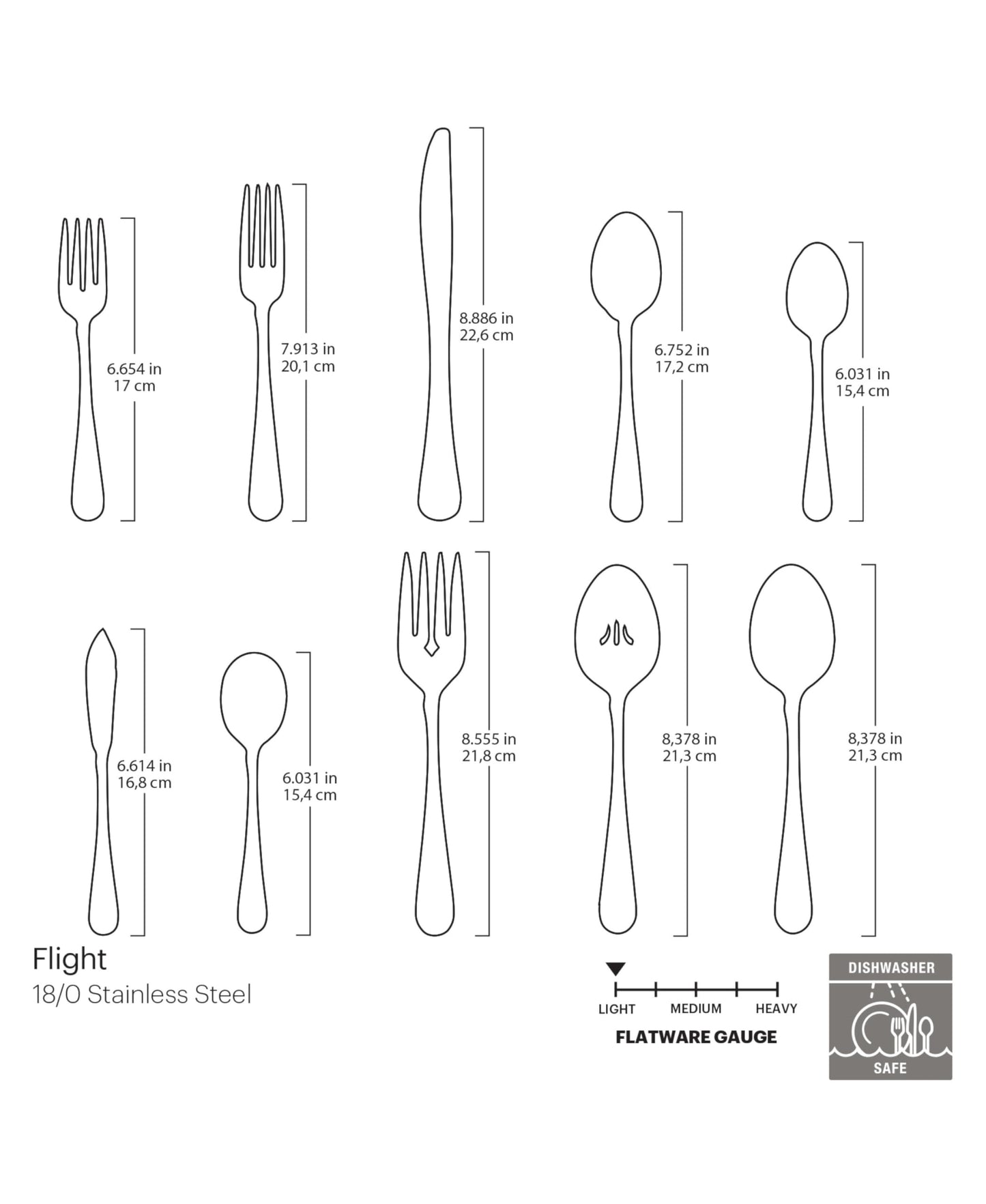 Oneida Silverware Set For 8, Flight 45-Piece Everyday Flatware Set with Serving Utensils, Service For 8, 18/0 Stainless Steel, Dishwasher Safe, Knives Spoons and Forks Set, Dining (Silver, 45 pieces)