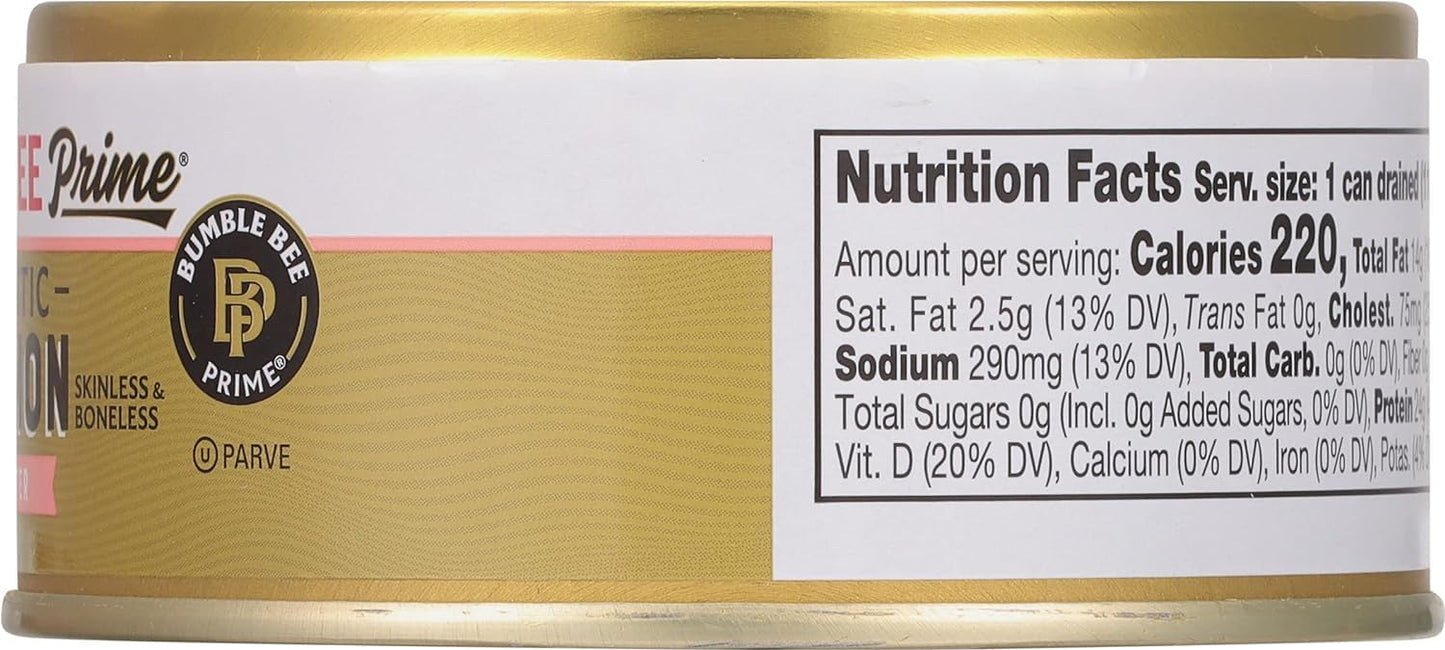 Bumble Bee Prime Atlantic Salmon, 5 oz Can - Premium Salmon - 24g Protein per Serving - Gluten Free & Kosher