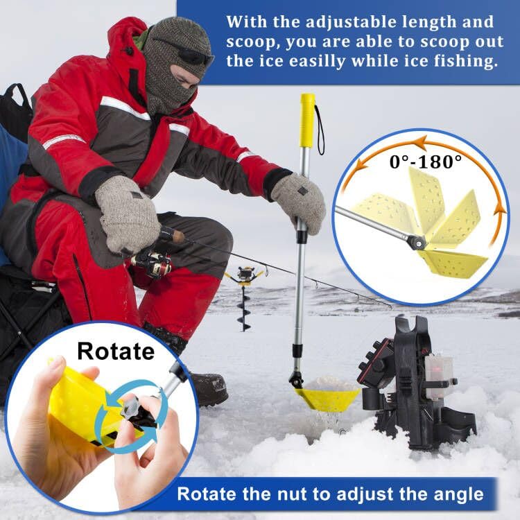 Retractable Ice Fishing Scoop Skimmer, Ice Fishing Accessories, Long Length, And Larger Spoon, No More Bending Over To Scoop Out Ice While Ice Fishing, Ice Fishing Gear