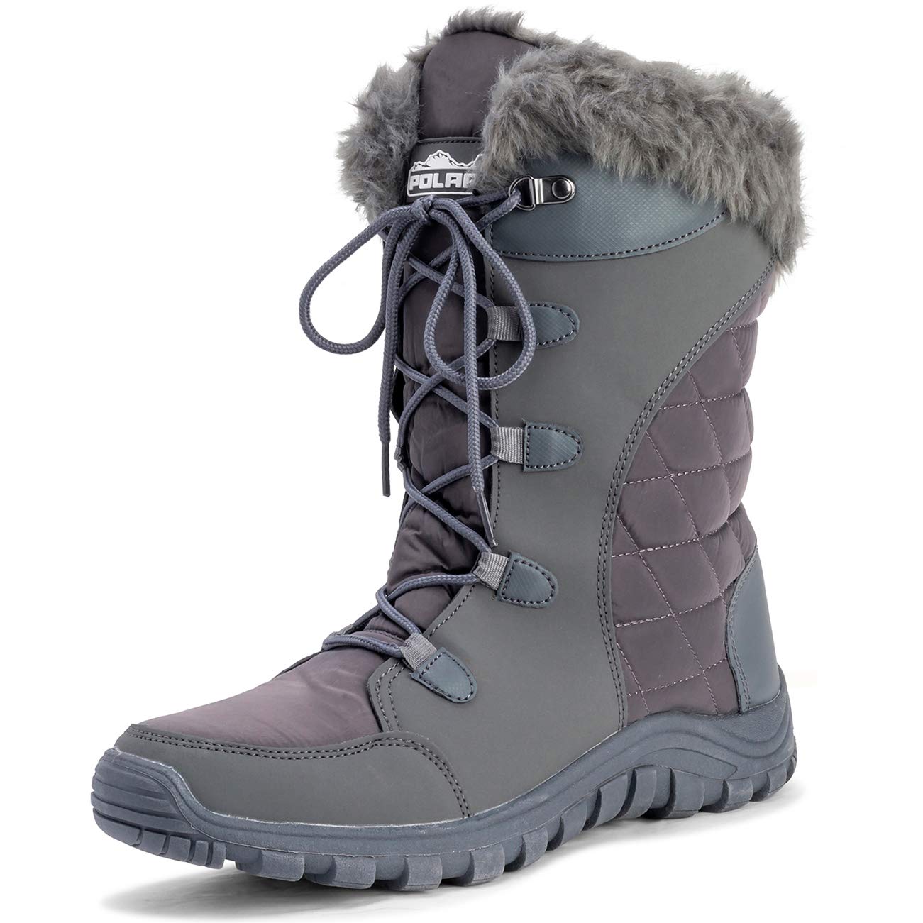 POLAR Womens Quilted Faux Fur Cuff Winter Duck Rubber Sole Durable Snow Rain Outdoor Boots