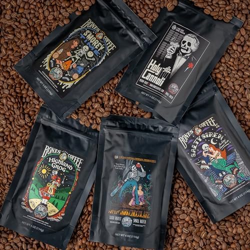 Bones Coffee Company World Tour Coffee Gift Set, 5 Packs Flavored Coffee, Medium Roast Low Acid, 4 Oz Ground