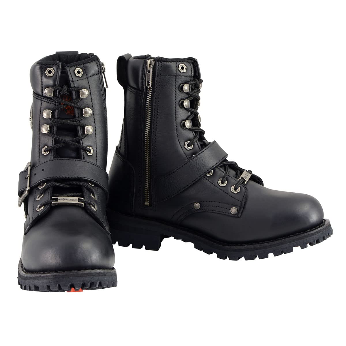 Milwaukee Leather Men's Black Leather Lace-Up Engineer Motorcycle Boots w/Buckles and Side Zipper MBM101-9