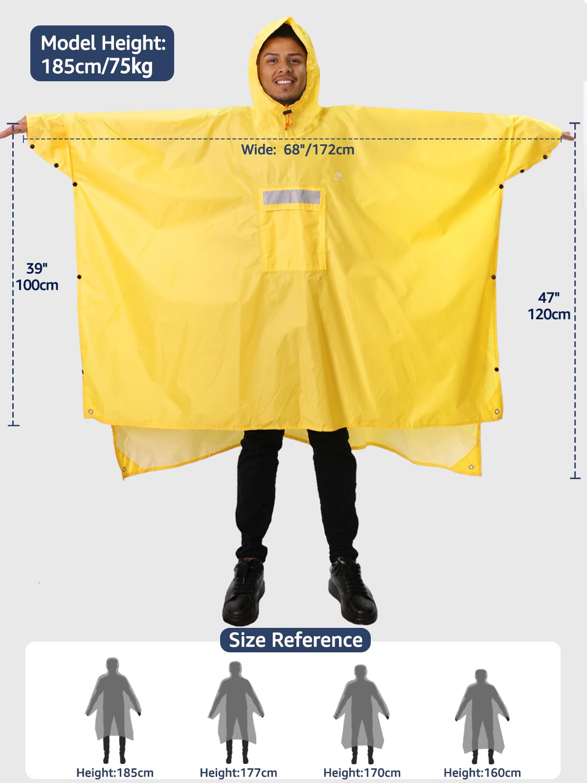 ANYOO Hooded Rain Poncho for Adults Waterproof Lightweight Rain Coat for Men Women Reusable Rain Jacket for Emergency Outdoor