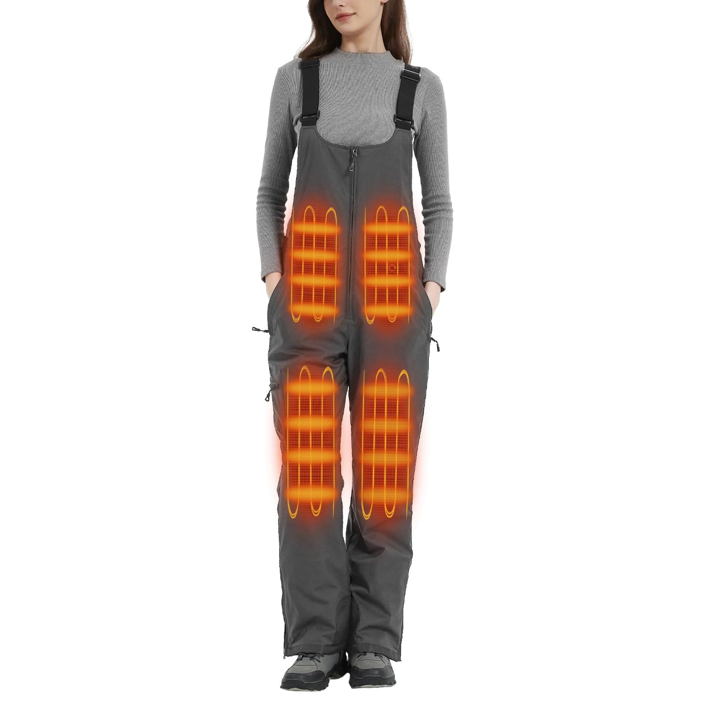 Women's Waterproof Heated Insulated Bib Overalls with Battery Pack