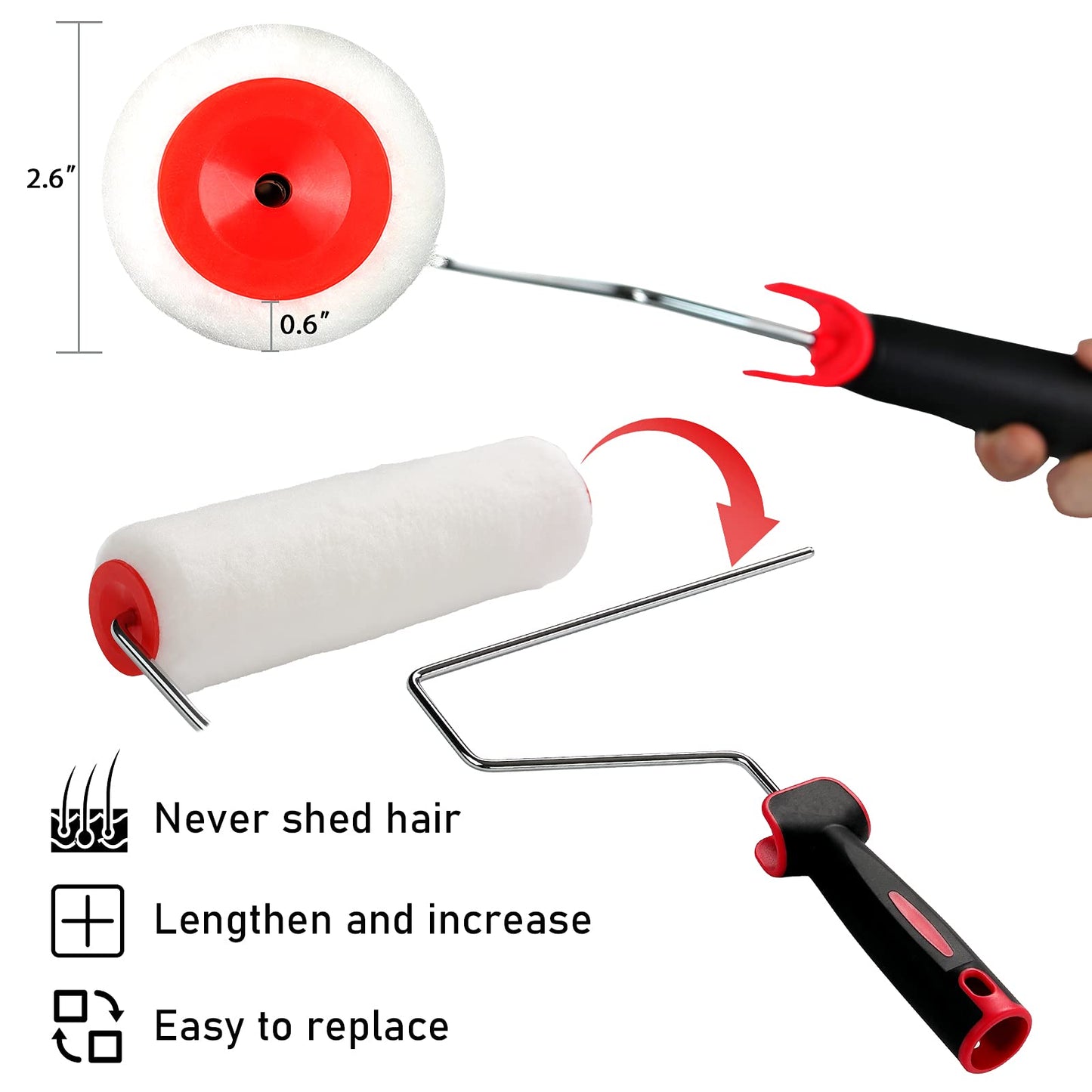 6FT Paint Roller Brush kit, Multi-Function Paint Roller kit with House Paint Roller Brush 6 FT Stainless Steel Pole New Splicing Rod Mural Brush for Walls and Ceiling (White)