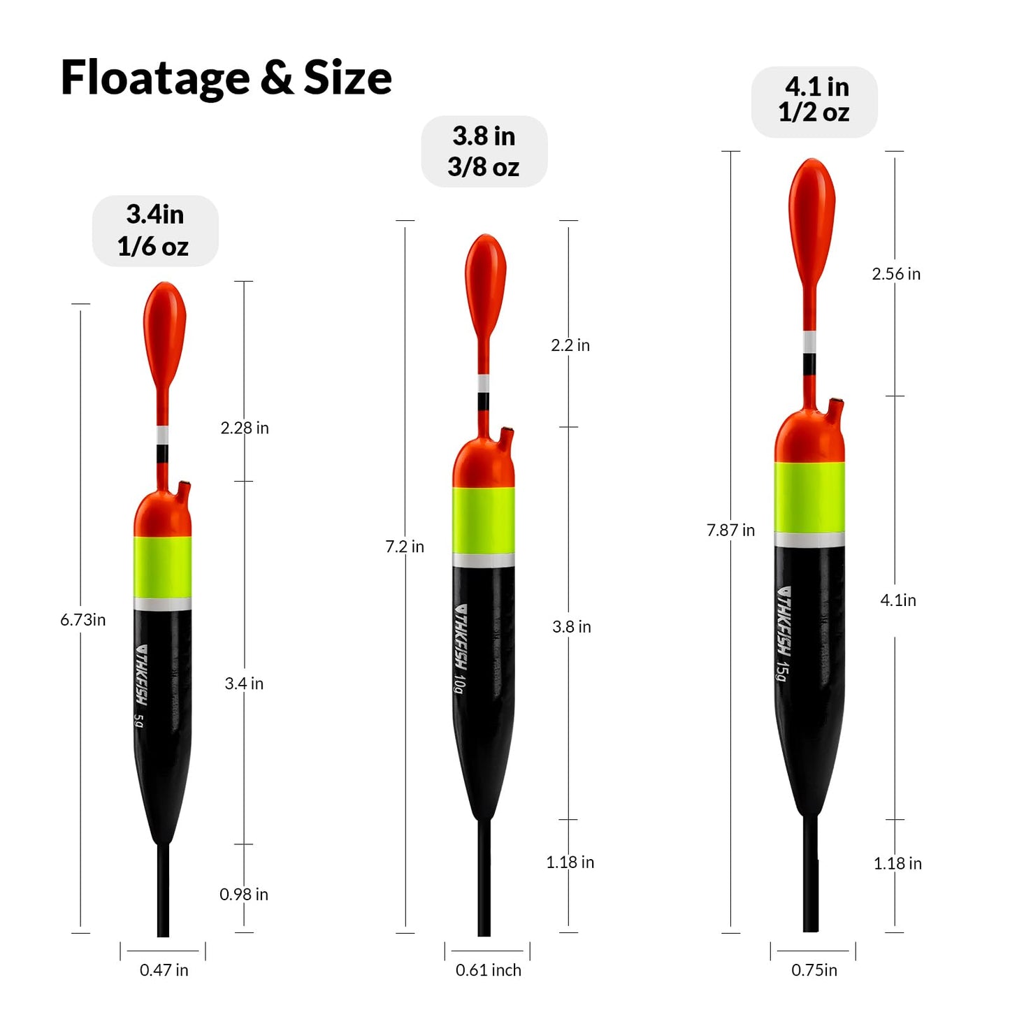 THKFISH Fishing Bobbers Fishing Floats and Bobbers Slip Bobbers for Fishing Balsa Floats Crappie Fishing Bobbers 1/6oz(3.47"X0.47"X6.73") 3/8oz(3.84"X0.6"X 7.2") 1/2oz(4.13"X0.75"X7.87")